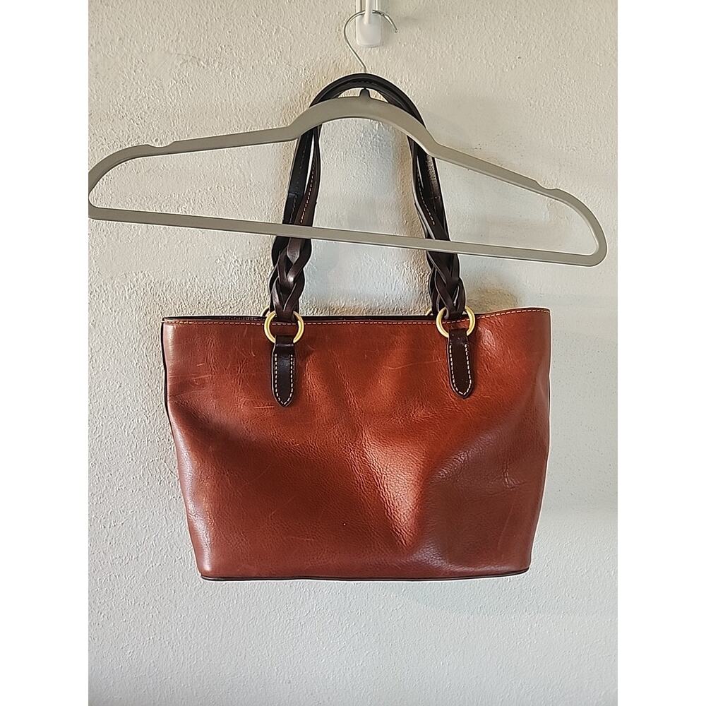 Dooney & Bourke Brown Leather Shoulder Tote with Dark Brown Handles - Picture 5 of 8